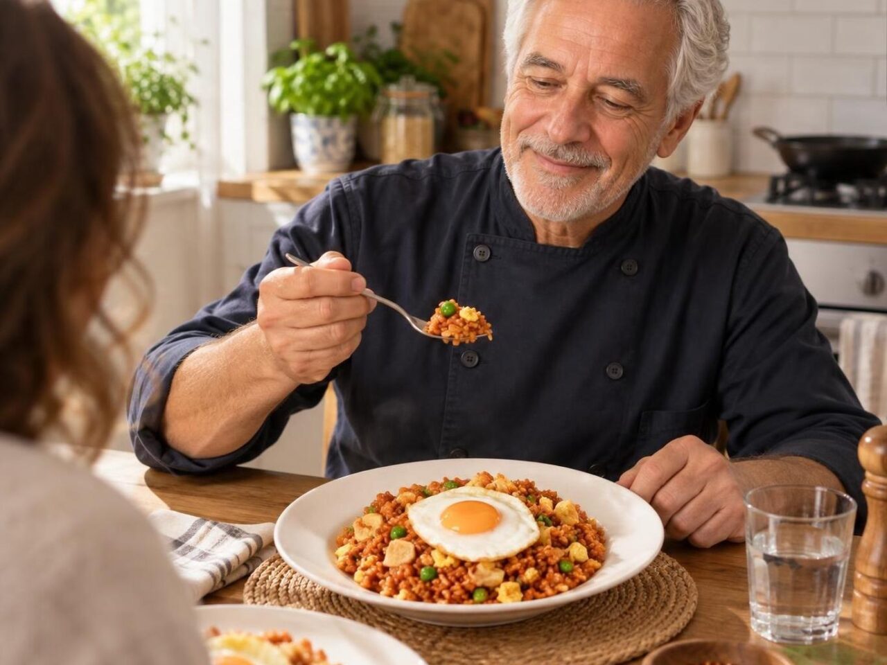 Aštrus nasi goreng su kiniškuoju kopūstu ir kepta kiaušinine