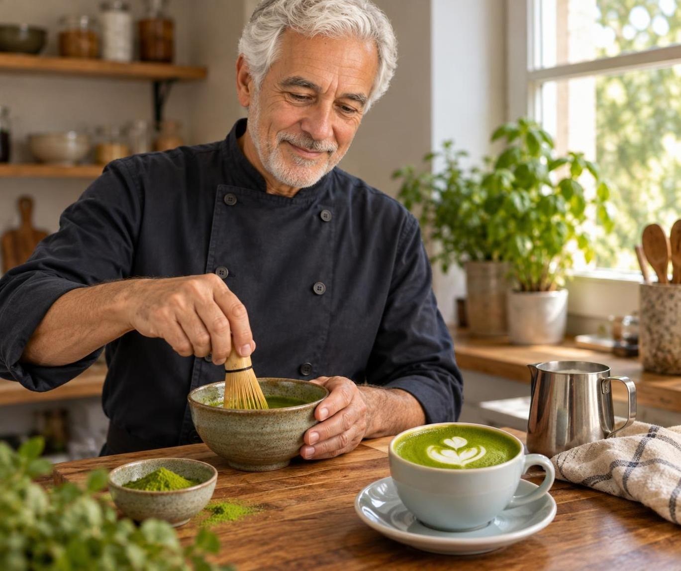 Karštas matcha latte