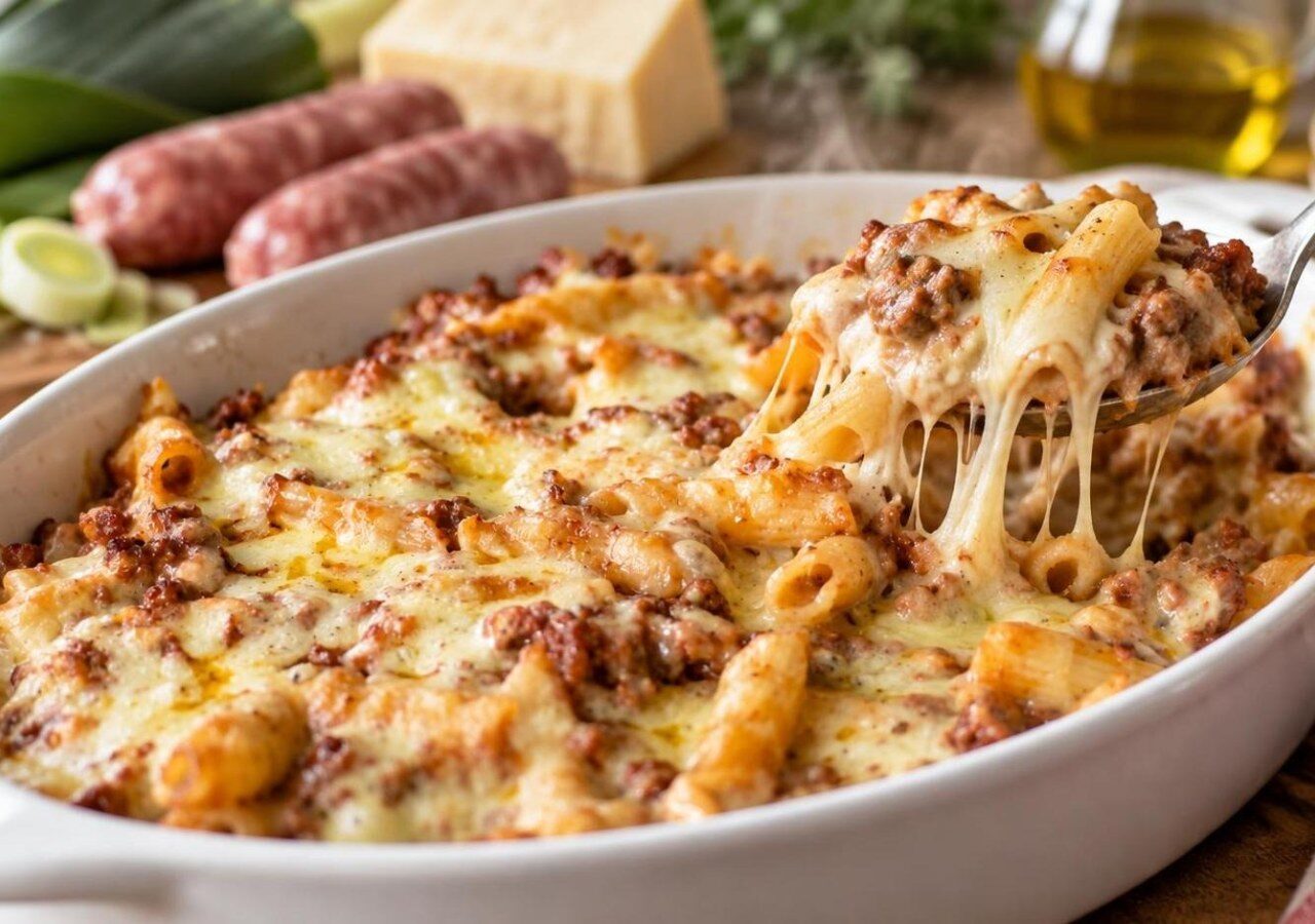 Orkaitėje keptos zitės su dešrelių ir porų ragù