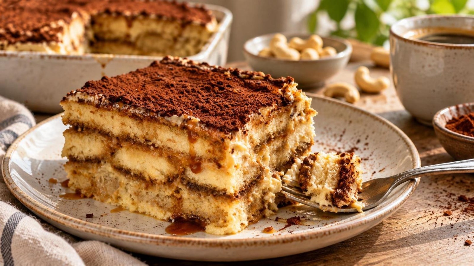 Veganiškas anakardžių tiramisu su naminiais biskvitiniais pirštukais